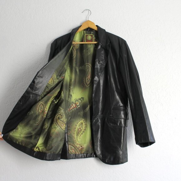 Kuhlman Genuine Leather Black Jacket paisley lining Men Size 3 / M - Picture 1 of 10